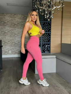 CONJUNTO LEGGING ROSÊ E TOP AMARELO EXCLUSVIO - buy online