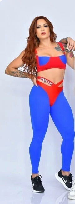 CONJUNTO HBBICOLOR AZUL COM VERMELHO LEGGING E TOP EXCLUSIVO