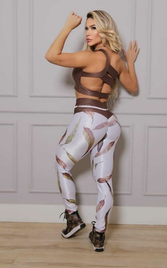 CONJUNTO LEGGING FOLHAS DO OUTONO TOP BROWN UM OMBRO EXCLUSIVO - comprar online