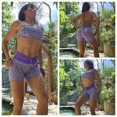 CONJUNTO VÁRIAS CORES FELINE SHORT TIRA NO CÓS E TOP COSTAS NUA