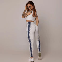 Conjunto Top Faixa com Legging Empina Bumbum Jacquard Náutico Branco - comprar online