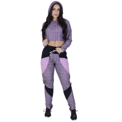 Conjunto Feminino Cropped Moletinho Capuz + Calça Moletom Com Bolso Orbis
