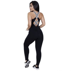 Macacão Fitness Feminino Alta Compressão com Zíper Frontal Tela e Elástico Listras Orbis. on internet