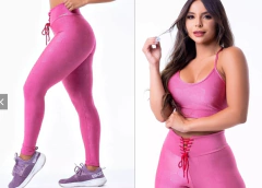 Conjunto Legging Fitness Cós com Ilhós Textura Goiaba - Rosa Metálico - M