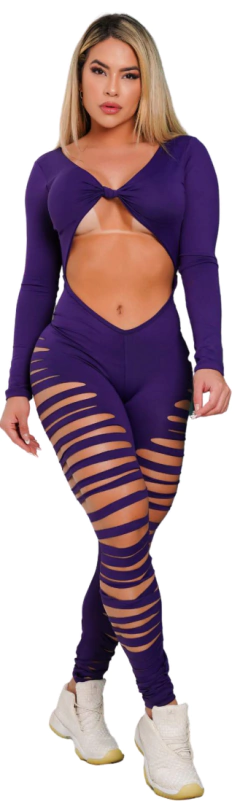 MACACÃO NOZINHO MANGA LONGA LASER RETO LATERAL ROXO