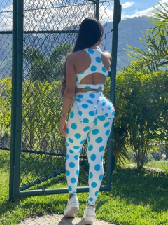 Conjunto Bolinhas Azuis Empina Bumbum com Bolsinho - MB Musa Fitness