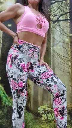 CONJUNTO CÓS BICOLOR EMPINA BUMBUM SKULL ROSES EXCLUSIVO
