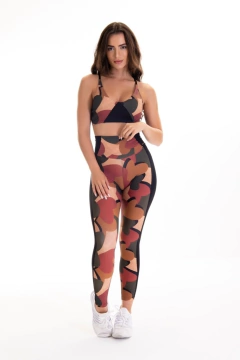 Conjunto Legging Fitness Três Cores Faixa Lateral - Preto e Tons Terrosos - buy online