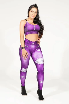 Conjunto Legging Fake Jeans Orchid Roxo Dynamite