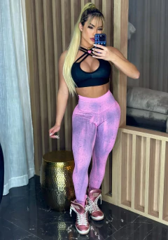 CONJUNTO LEGGING ROSA ESTONADA TOP BLACK EXCLUSIVO