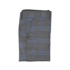 Calça Super Poliviscose Cinza com Xadrez Azul