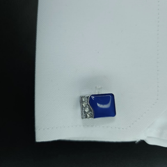 Abotoadura de Luxo Prata com Azul