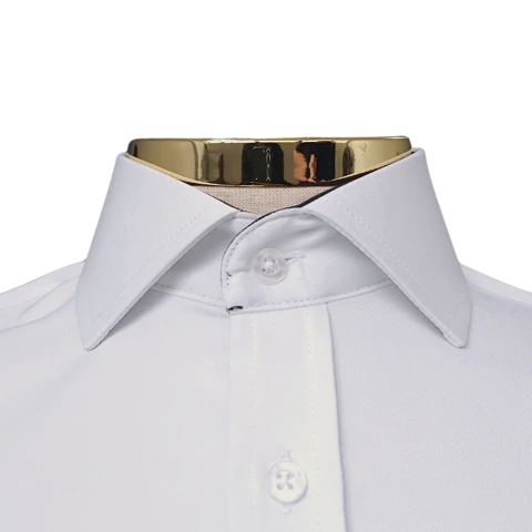 Camisa Microfibra Prime Branca Lisa com Colarinho Preto Punho Simples na internet