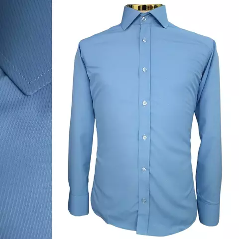 Camisa Microfibra Prime Trabalhada Azul Celeste | Punho Simples na internet