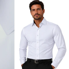 Camisa Microfibra Prime Branca Lisa com Colarinho Preto Punho Simples
