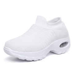 tênis ortopédico anatômico feminino air confort estilo meia com amortecedor em gel para calcanhar sem cadarço para esporão plataforma branco