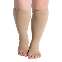 Meia de média compressão 3/4 tamanho plus size para varizes lipedema linfedema dedo aberto sem zíper