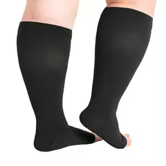 Meia de média compressão 3/4 tamanho plus size para varizes lipedema linfedema dedo aberto sem zíper