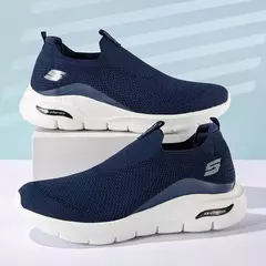 tênis ortopédico arch fit skechers go walk slip on sem cadarço estilo meia