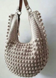 Bolsa colorida de crochê com alça couro legitimo e detalhe lateral - loja online