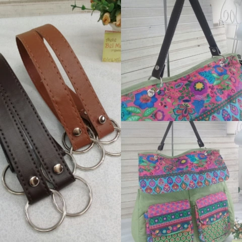 Alça de mão para bolsa couro eco com argolas ouro velho 40x2cm 1 par