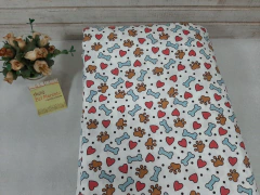 Tecido tricoline fundo bege patinhas osso vermelho 100X140cm largura na internet
