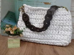 Bolsa de crochê off White e alça elos couro legítimo Ref 98 - comprar online