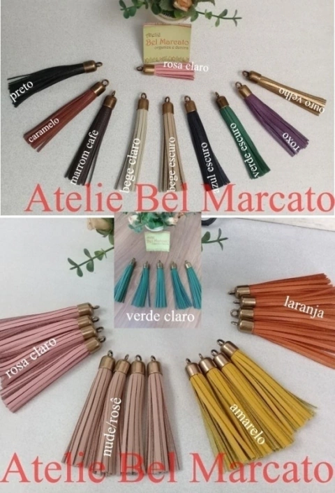 Tassel couro legítimo diversas CORES tamanho de 8 cm ouro velho