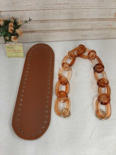 Kit para bolsa de crochê 1 fundo couro eco +1 alça c/ argolas luxo