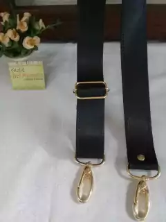 Alça para bolsa transversal preto 125x3cm largura sintético duplo dourado - comprar online