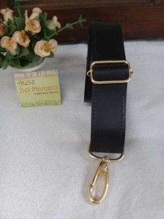 Alça para bolsa transversal preto 125x3cm largura sintético duplo dourado
