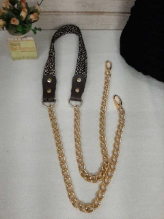 Alça corrente detalhe trabalhado preto com off white 115 cm - comprar online