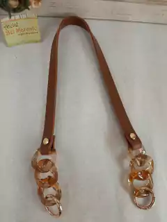 Alça elos resina mel+couro eco duplo 60 cm argolas articuladas na internet