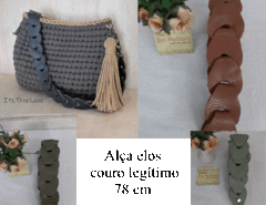 Alça para bolsa elos couro legitimo com mosquetão 78 cm