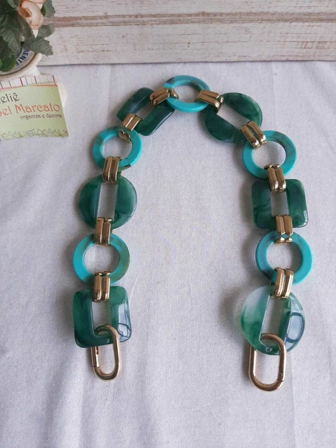 Alça de resina verde esmeralda com argola articulada oval 44cm - comprar online