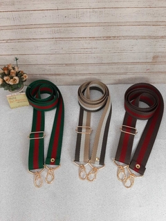 Alça para bolsa (Gucci) verde vermelho com mosquetões 125x3cm+cores