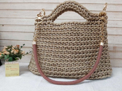 Bolsa de mão de crochê com alça náutica+argolas douradas Ref 91 - comprar online