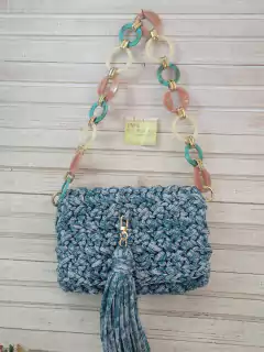 Bolsa cluth de crochê azul mesclado Ref 120 - comprar online