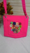 Bolsa transversal Pink com fuxicos e bolso frontal