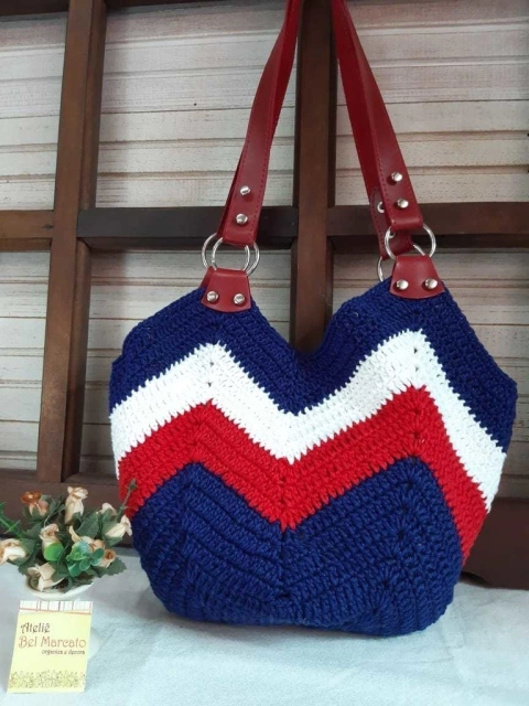 Bolsa de ombro de crochê ondas do mar com alça couro eco - comprar online