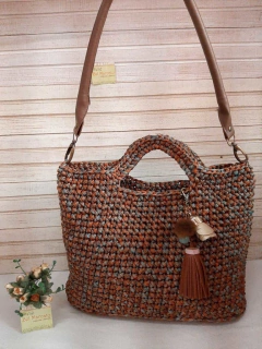 Bolsa grande de crochê grande mesclada ferrugem alça confortável Ref 125 - loja online