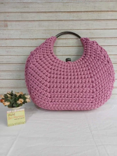 Bolsa feminina de crochê rose com alça metal argola na internet