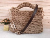 Bolsa de crochê de mão com alça couro eco e elos Ref 92