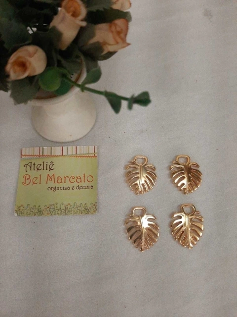 Folha dourada enfeite para chaveiro pacote com 4 peças