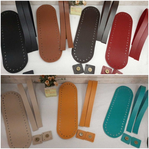 Kit bolsa de crochê couro eco 1fundo+1par de alça 45cm+1fecho