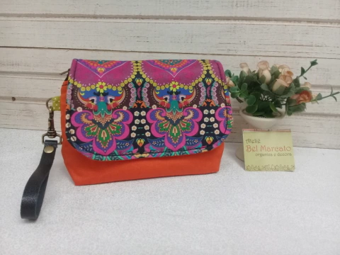 Carteira cluth mini bag com alça de couro LINDA