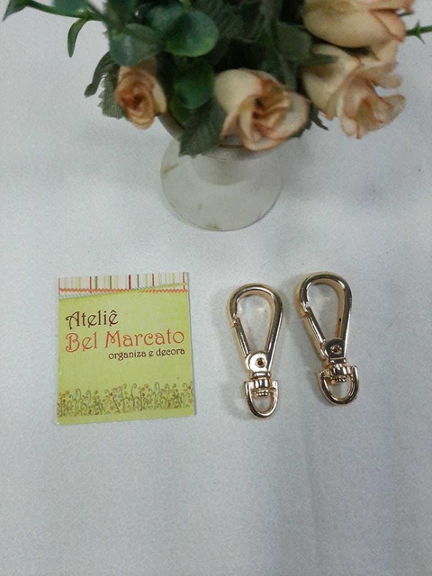 Mosquetão para bolsa dourado base redonda reforçado 1 par