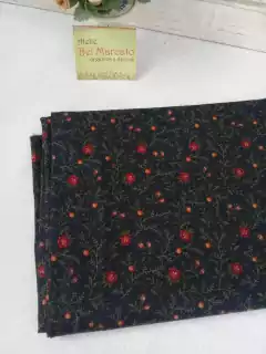 Tecido importado MARAVILHOSO 50x110CM largura preto com mini flor vermelho na internet