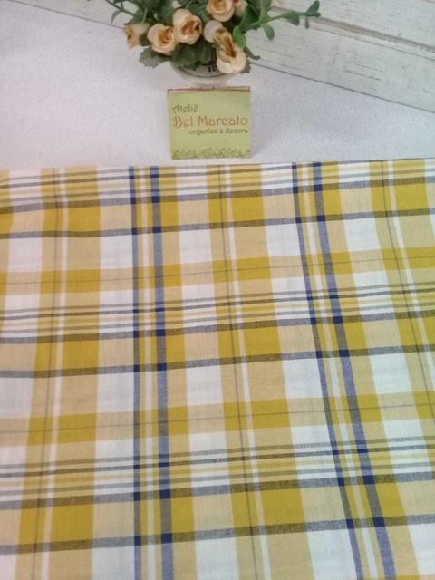 Tecido fio tinto xadrez amarelo 100x 140cm largura