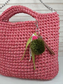 Maxi Bolsa de crochê rosa mesclado fundo+alça+chaveiro Ref 114 - Ateliê Bel Marcato